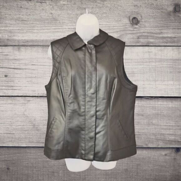OSO Casuals VEST  NEW FAUX LEATHER Quilted ZIP/Snap Front Collar PLUS 1X - Picture 1 of 6